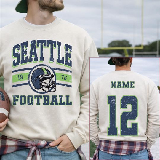 Discover Custom Vintage Seattle Football Sweatshirt, Personalized Name and Number Varsity Distressed Hoodie