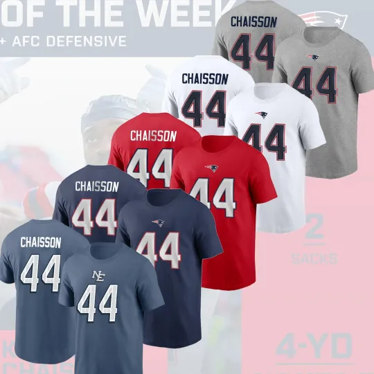 Discover K'lavon Chaisson #44 New England Football 2025 Player Name & Number for Fan