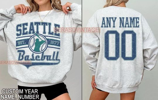 Discover Personalized Seattle Baseball sweatshirt, Seattle baseball Crewneck, Seattle baseball shirt, Custom Baseball, Baseball Number Tee