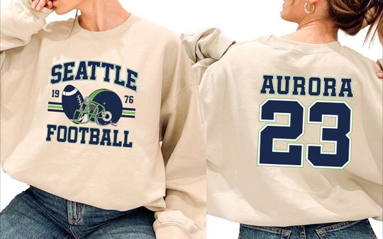 Discover Personalized Seattle Football Sweatshirt, 2 Sides Sweatshirt, Vintage Football Hoodie for Game Day Fans