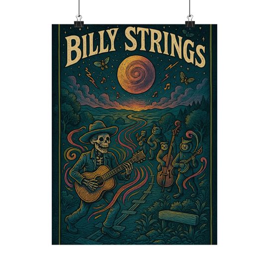 Discover Billy Strings Skeleton Stringband Procession | Psychedelic Bluegrass Jam Band Fan Art Poster
