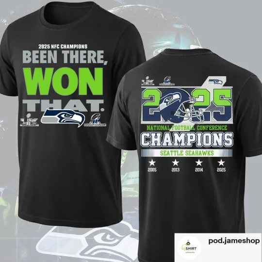 Discover Seattle Seahawk 2025 NFC Champions T-Shirt, Been There Won That 2 Sided Shirt