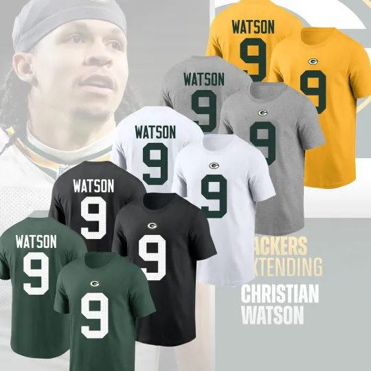 Discover Christian Watson #9 Green Bay Team 2025 Player Name & Number Gift for Fan
