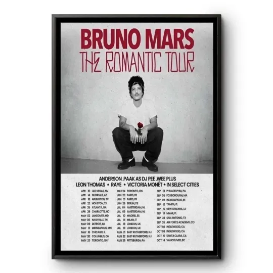 Discover HOT! Bruno Mars The Romantic Tour 2026 Concert Poster Wall Art
