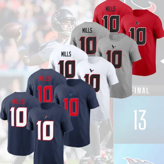 Discover HOT SALE!! Davis Mills #10 Houston Texans 2025 Player Name & Number for Fans