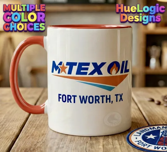 Discover M-Tex Oil Fort Worth Tx Logo Mug Landman Accent Coffee Mug Billy Bob  15oz