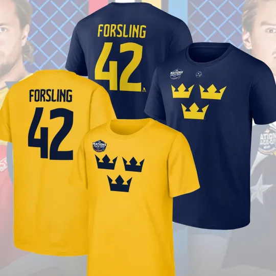 Discover Sweden Gustav Forsling #42 2025 4 Nations Face-Off Name & Number Player FASTSHIP