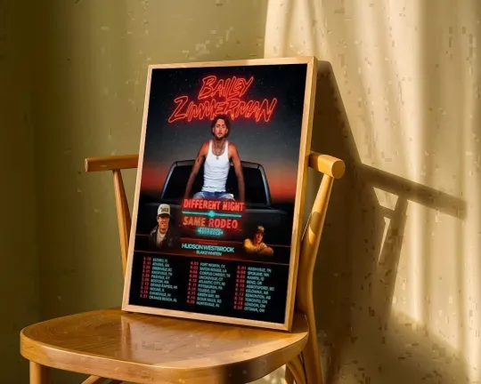 Discover Bailey Zimmerman Different Night Same Rodeo Tour 2026 Home Decor Poster