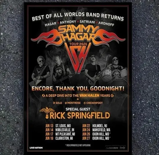 Discover HOT! SAMMY HAGAR Best Of All Worlds Tour 2026 June 2026 Poster