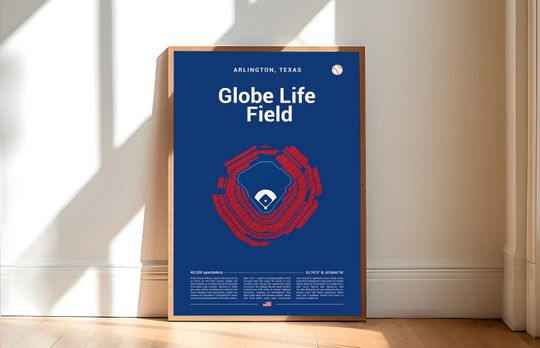 Texas Rangers Globe Life Field Stadium Print, Mid-Century Modern, Sports Art