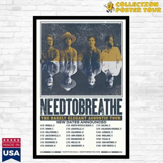 Discover NEW Needtobreathe The Barely Elegant Acoustic Tour 2026 Poster Home Decor