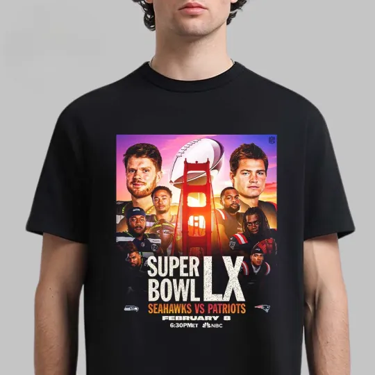 Discover football Super Bowl LX 2026 Patriotsss vs Seahawkss Super B.owll Essentials T-Shirt