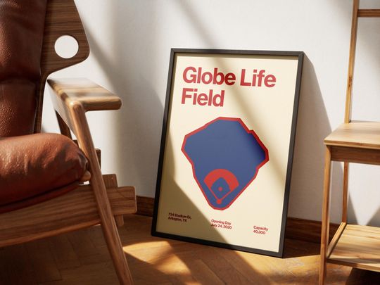 Texas Rangers Poster - Globe Life Field Print - Baseball Home Decor - Sports Wall Hanging - Sports Fan Memorabilia