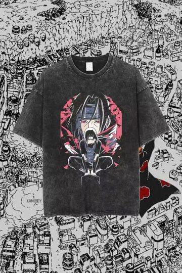 Discover Oversized Ninja Graphic T-Shirt: Vintage Wash Japanese Anime Streetwear