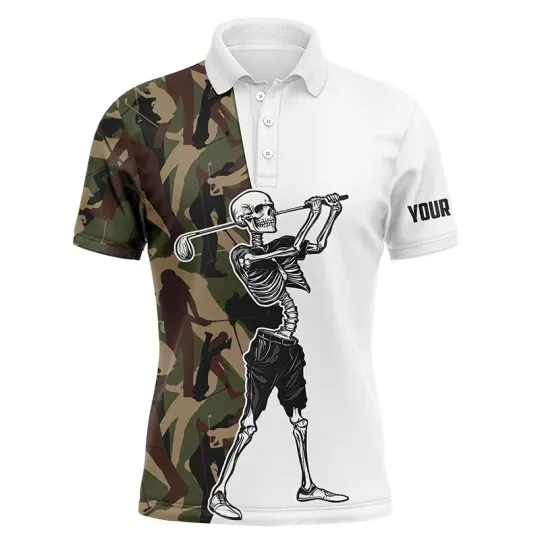 Funny Skull Mens Golf Polo Shirts, Golf Camo Pattern