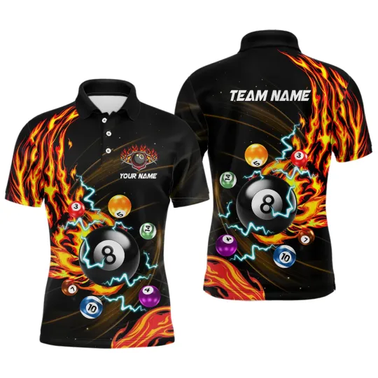 Discover Personalized 3D Billiard Balls Fire Flame Pool Shirts