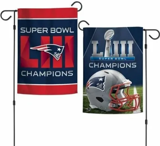 Discover WinCraft New England Football Super B.owllLIII 53 Champions 2 Sided Garden Flag
