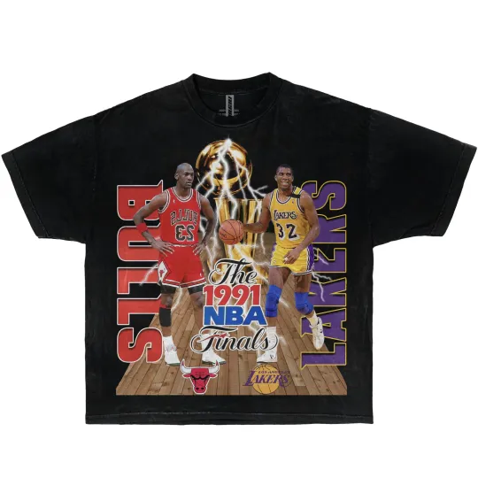 Discover 1991 Finals Lakers Vs Bulls Jordan & Magic Boxy Vintage Graphic Basketball Shirt