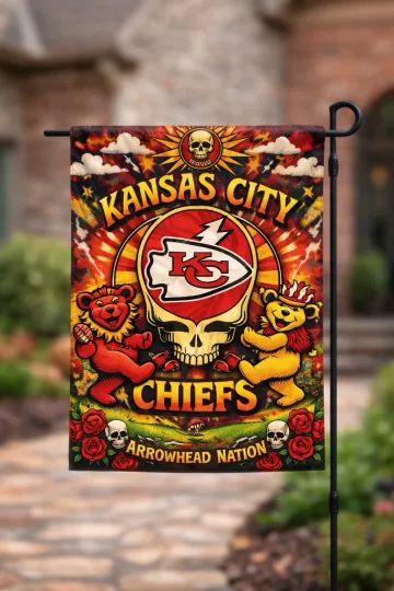 Discover Grateful Kansas City Chiefs Garden Flag double-Sided Handmade 12x18  football Dead