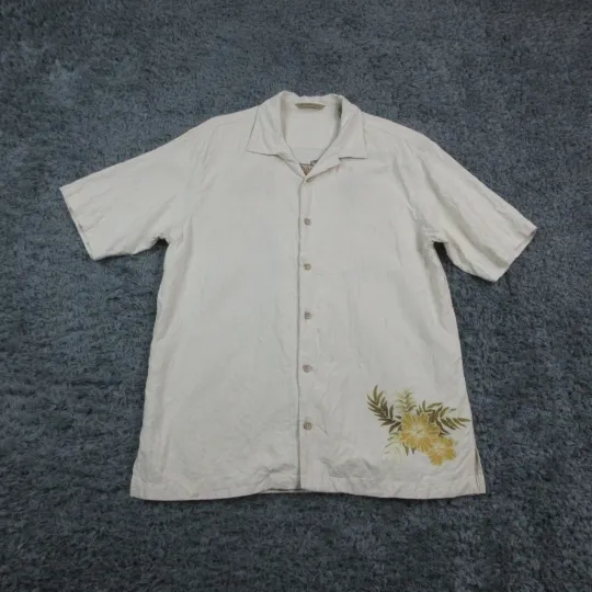 Discover Tommy Bahama Shirt Mens Medium White Camp Hawaiian Pinup Graphic Short Sleeve