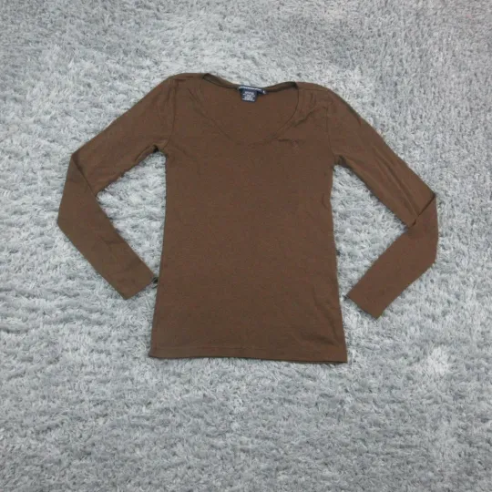 Discover Ralph Lauren Sport Shirt Womens Large Brown Scoop Neck Long Sleeve Stretch Top