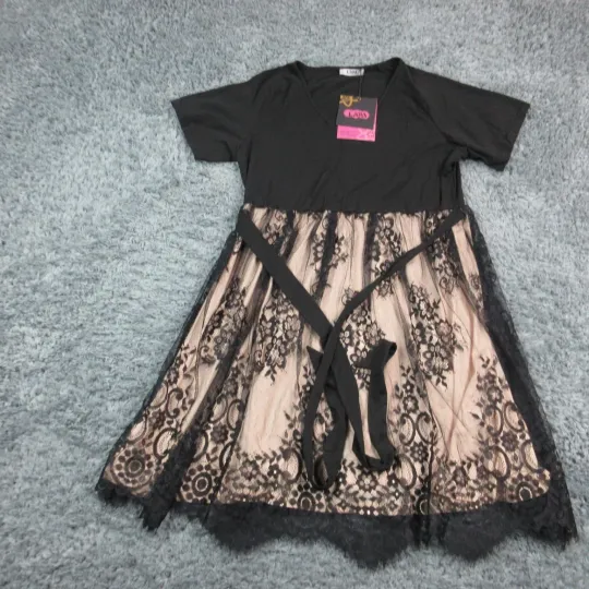 Discover Lapa Plus Dress Womens 3XL Black Floral Lace Midi Short Sleeve Fit & Flare NWT