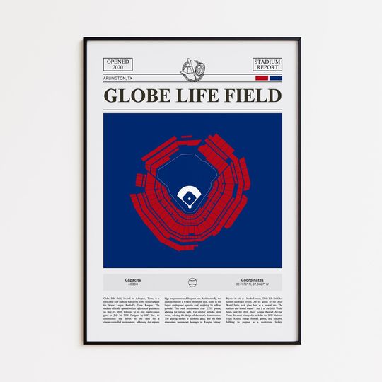 Texas Rangers Poster, Globe Life Field Stadium Print, Baseball Wall Art, Sports Poster, Minimalist Baseball Decor, Baseball Gift