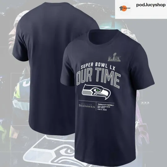 Discover Seattle Seahawks College Navy Super Bowl LX Clear Sign TShirt, Go Hawks Champion