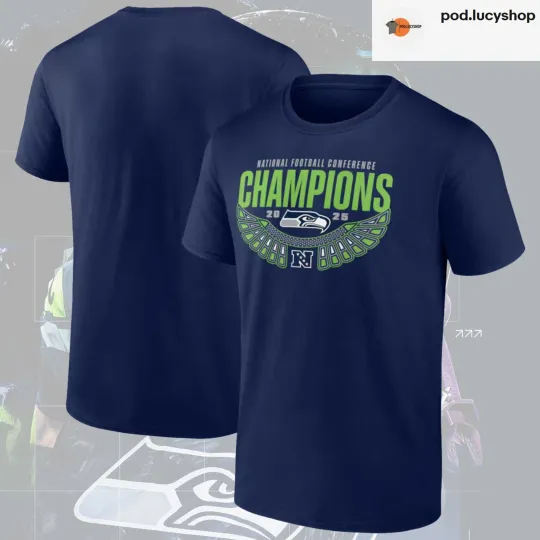 Seattle Seahawks Fanatics College Navy 2025 NFC Champions Hometown T-Shirt
