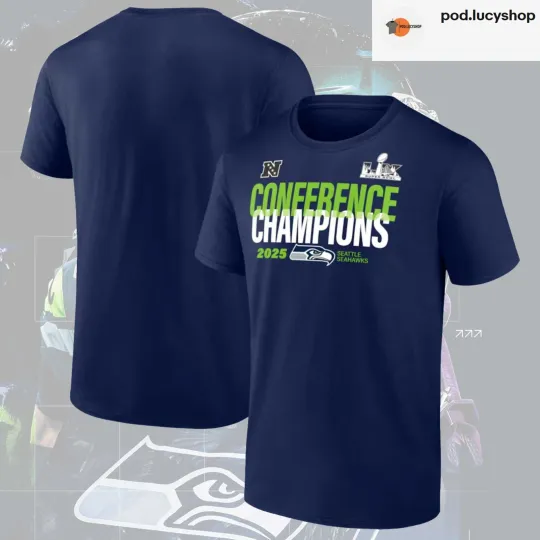 Discover Seattle Seahawks Fanatics College Navy 2025 NFC Champions Right Side Draw TShirt
