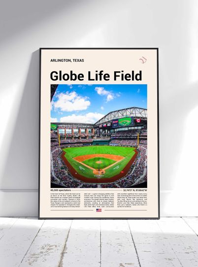 Globe Life Field Poster, Texas Rangers Stadium Wall Art, Baseball Fan Gift, Mid Century Modern Vertical Poster