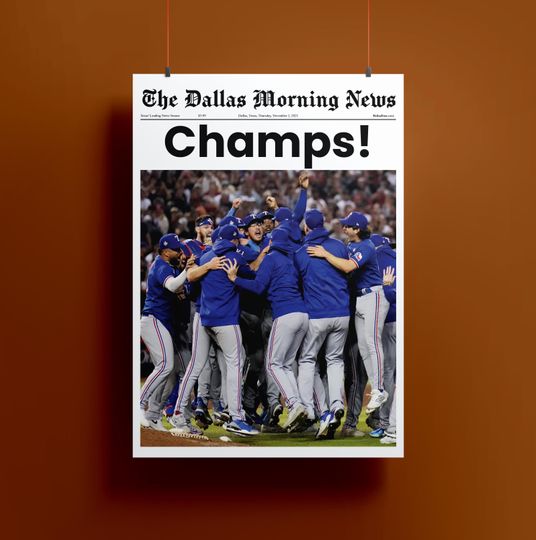 2023 Texas Rangers World Series Champions UnFramed Front Page Newspaper Poster