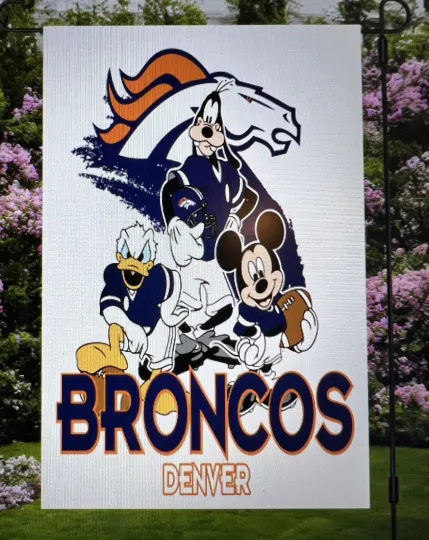 Discover Denver Football Disney Garden Flag double-Sided Handmade Mickey Donald