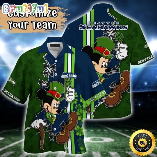 football Seattle Seahawks Hawaiian Shirt Mickey Saint Patricks Day