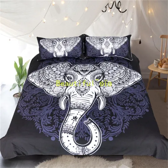Discover Single/Double/Queen/King Bed Quilt/Doona/Duvet Cover Set Pillow Case Elephant