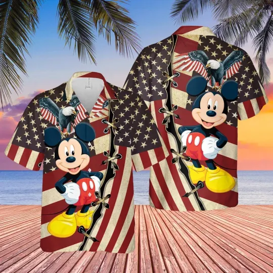 Discover Disney Mickey Mouse Patriot Eagle American Flag Independence Day Hawaiian Shirt
