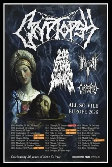 Discover NEW Cryptopsy All So Vile European Tour 2026 Poster Home Decor, Wall Art