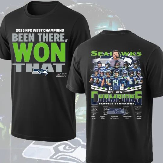 Seattle Seahawks 2025 West Division Champions Signature T-Shirt 2 Sided