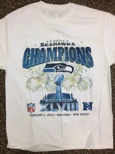 Discover VTG 2014 Seattle Seahawk football super 1bowl Champions white shirt S-5XL