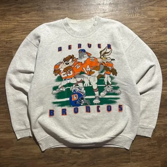 Denver Broncos Football Team Loose Fit Ash Crewneck Sweatshirt