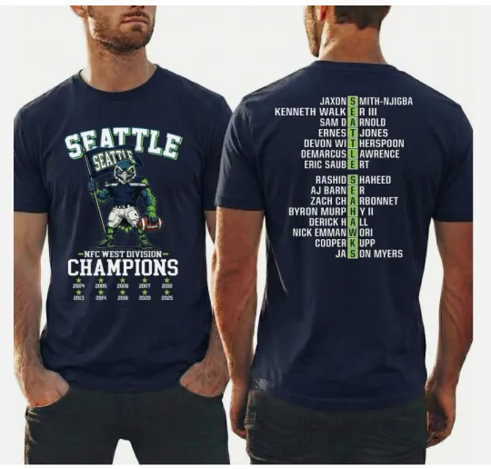 Discover Seattle 2025 Seattle Nfc West Champs Shirt 2 Sided, navy