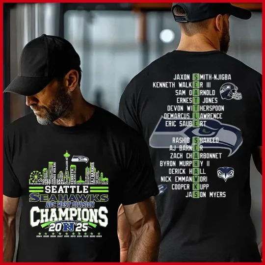 Discover Seattle Seahawks 2025 NFC West Division Champions 2-sided T-shirt