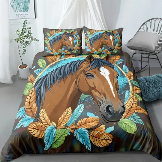 Discover Horse Leaf Quilt Doona Duvet Cover Set Single Double Queen King Super King