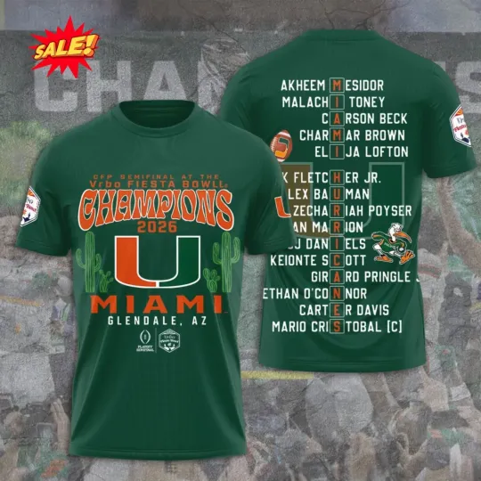 Miami Hurricane Vrbo Fiesta Bowl Mascot Go Canes Go 3D Shirt S-5XL CM2