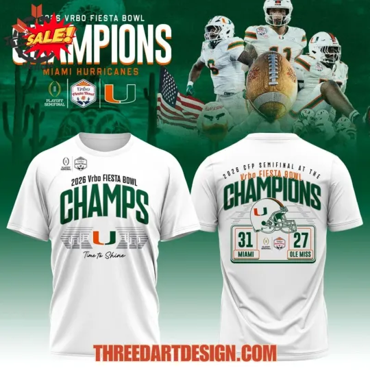 Discover Miami 2026 Fiesta Bowl Champions Locker Room 3D T-Shirt S-5XL