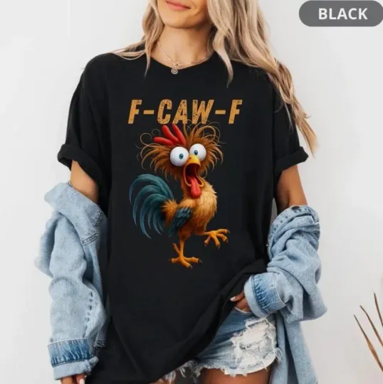 Discover Funny Rooster Meme Shirt, F-CAW-F Chicken Humor Tee, Silly Farm Animal Graphic T