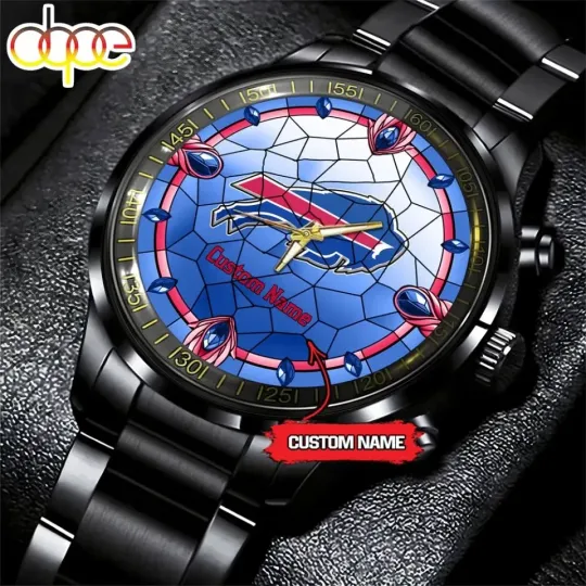 Discover Custom Buffalos Team Bills Stained Glass Black Stainless Steel watch