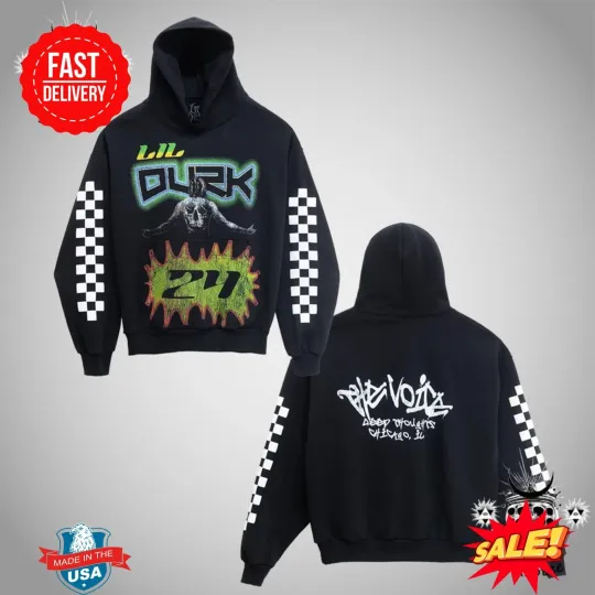Lil Durk Gas Graphic Streetwear Aesthetic And Checkered Sleeve Design 3D Hoodie