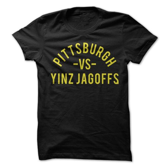 Discover Pittsburgh vs. Yinz Jagoffs T-Shirt Design - Black Shirt with Gold Print