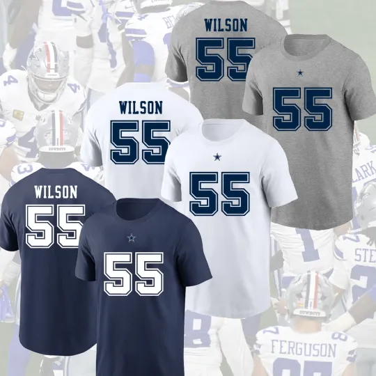 Discover Logan Wilson #55 Dallas Cowboys Double Sided T-Shirt 2025 Player Name & Number Fan Gift